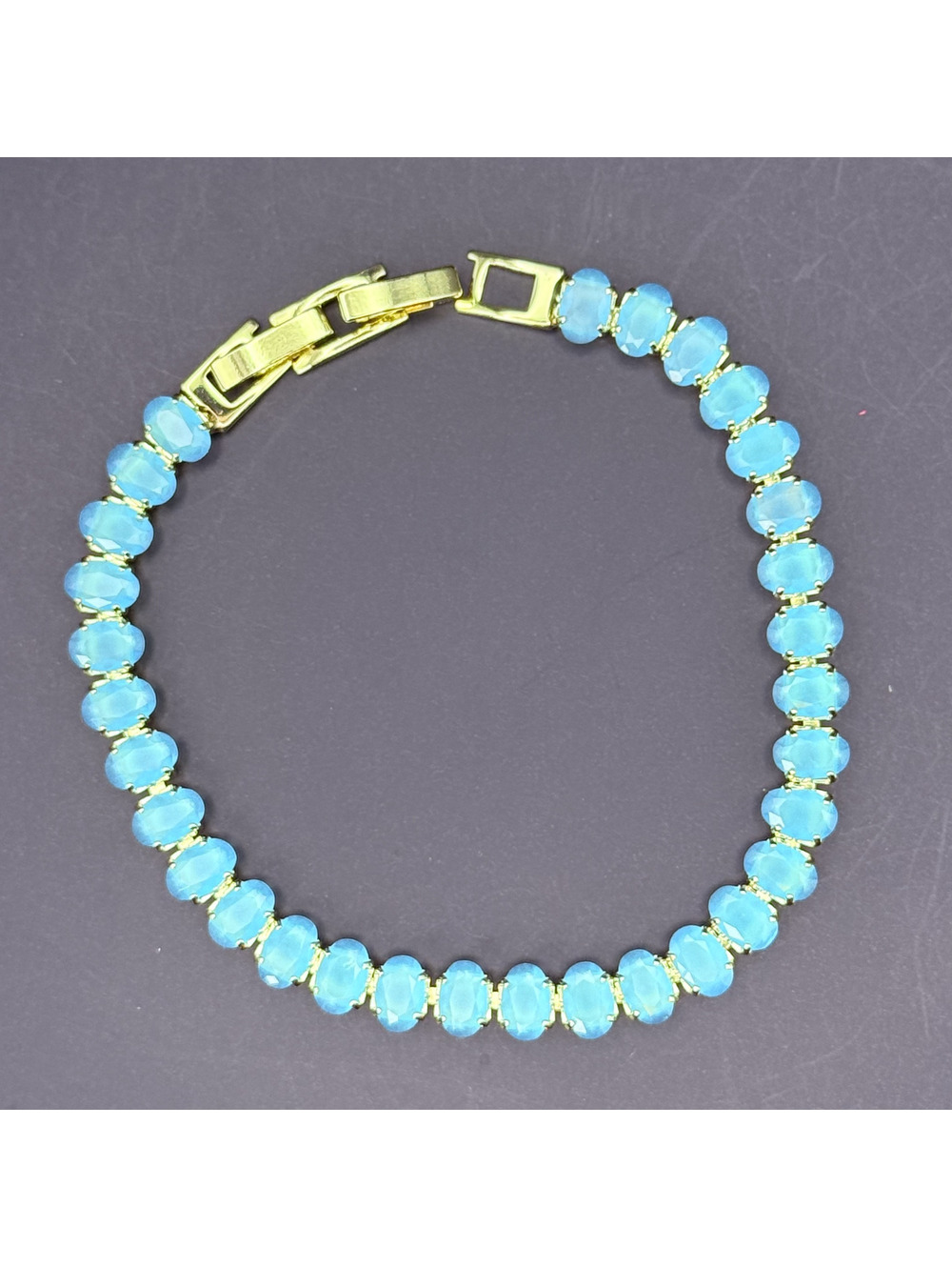 candy+clover oval aqua frost crystal gold tone tennis bracelet
